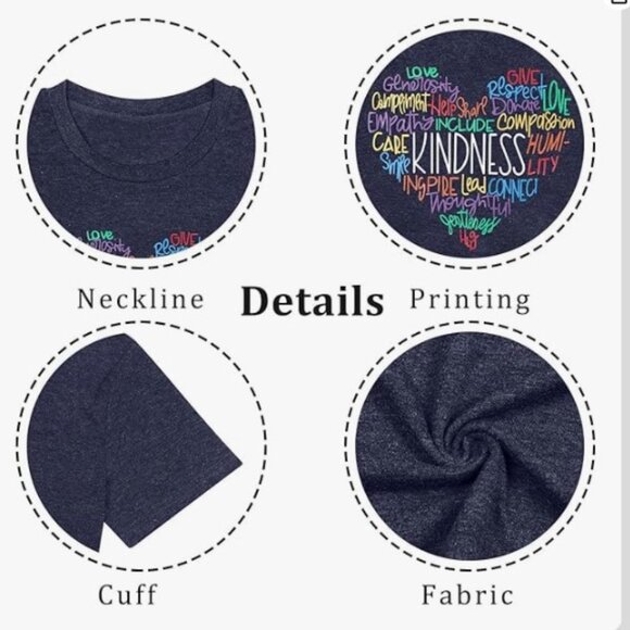 Womens Kindness Shirt Be Kind Teacher Graphic Tees Short Sleeve Valentine's Day - Picture 2 of 3